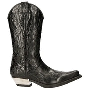 Men's New Rock M-7921-S1 Black Flame Boots Black Leather Cowboy