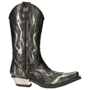Men's New Rock M-7921-S3 Silver Flame Boots Black Leather Western
