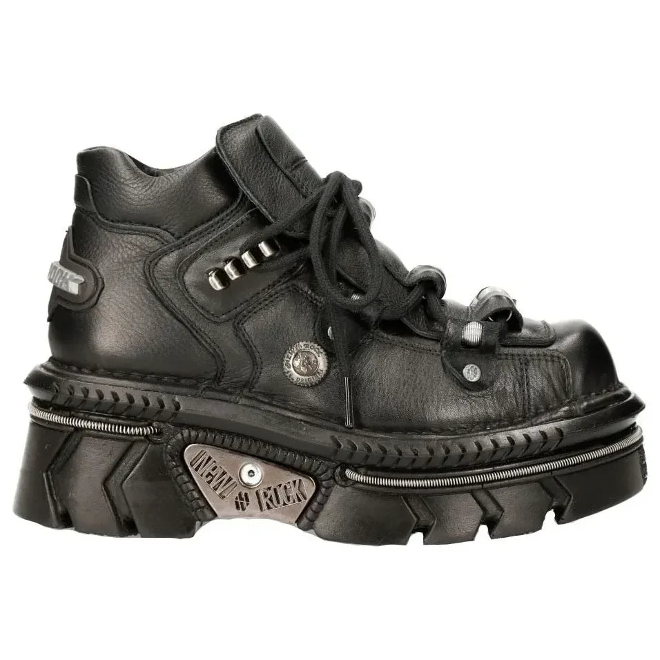 New Rock M-215-S6 Unisex Metallic Black Leather Goth Boots