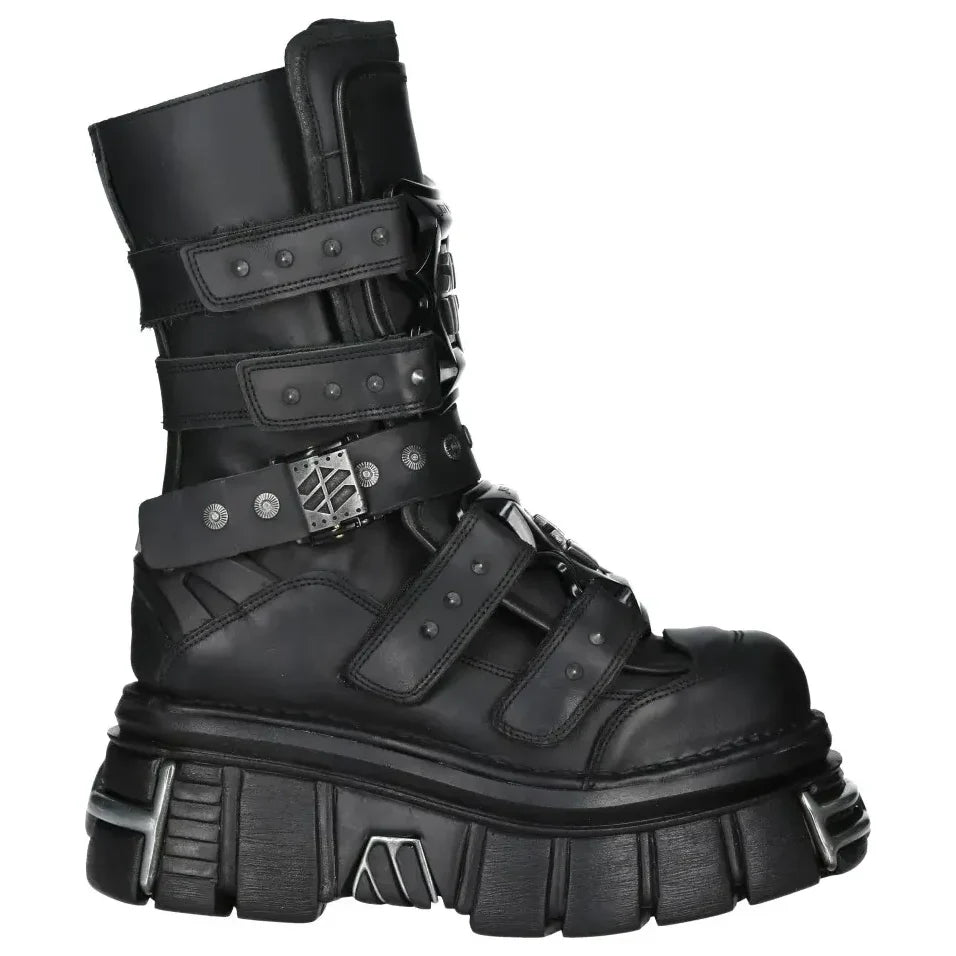 New Rock M-MET422-S1 Boots Unisex Black Leather Platform