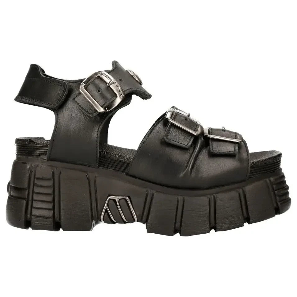 New Rock M-BIOS101-C2 Unisex Black Leather Sandal Punk