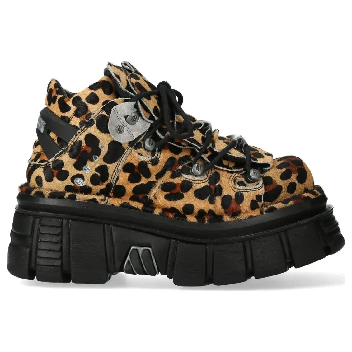 Women's New Rock M-106-C192 Leopard Brown Leather Gothic Ankle Boots
