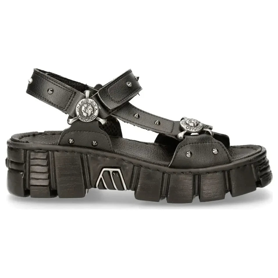 Men's New Rock BIOS120-V1 Metallic Black Vegan Leather Sandals