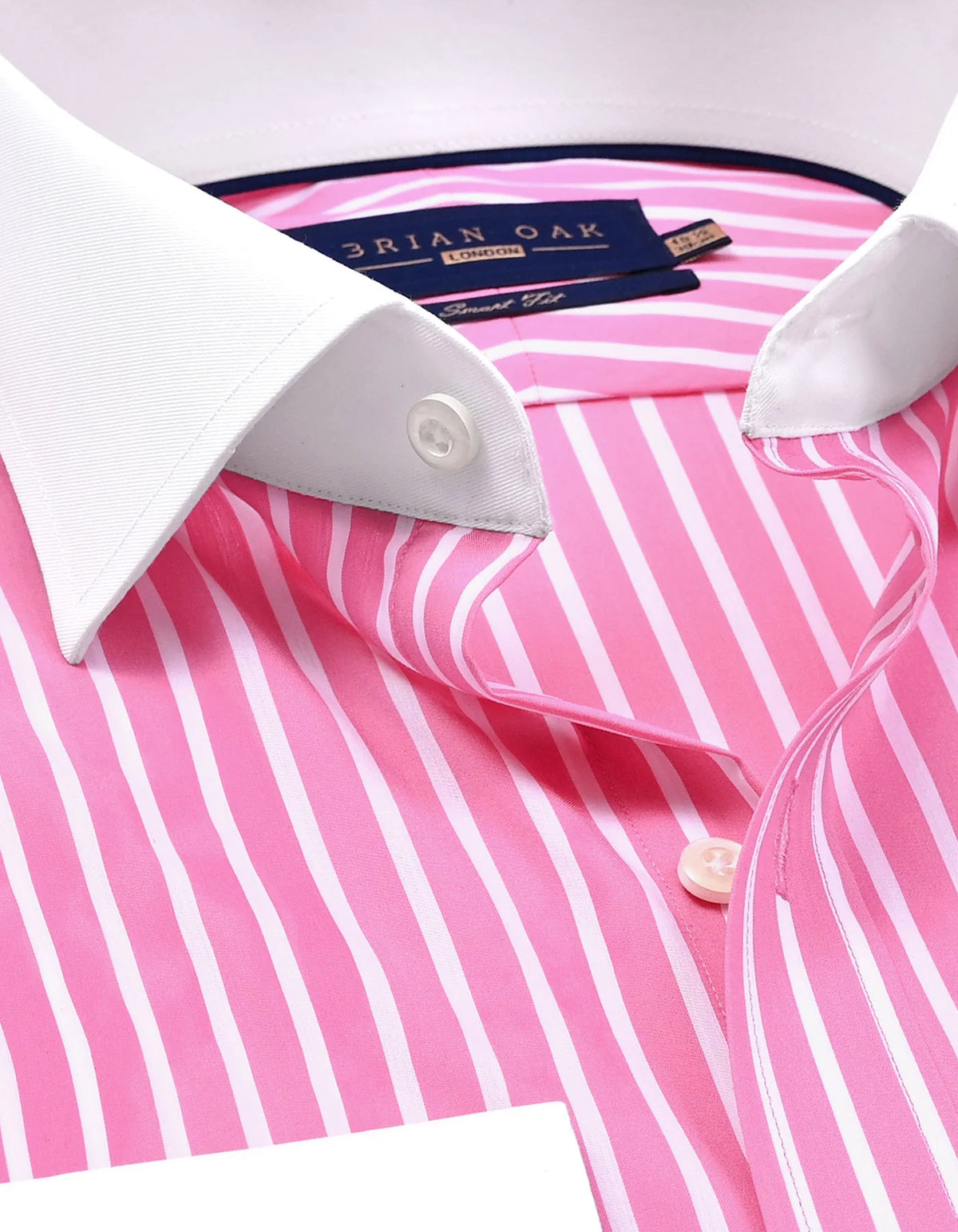 Men's Flamingo Pink Striped Contrast Collar Shirt