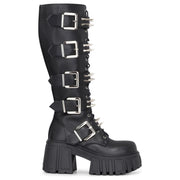 Women's Black Vegan Leather Knee-High Platform Combat Goth Punk Boots
