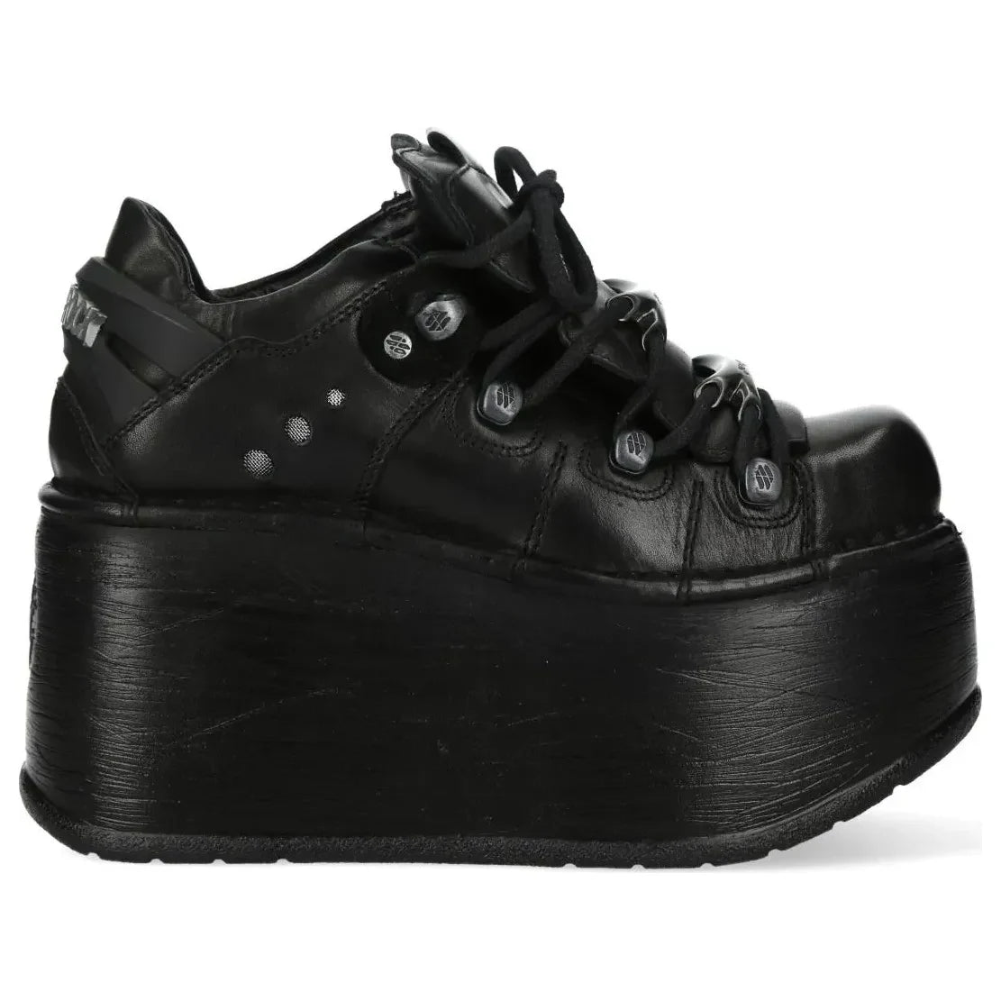 Women's New Rock M-120N-C96 Black Leather Platform Ankle Boots