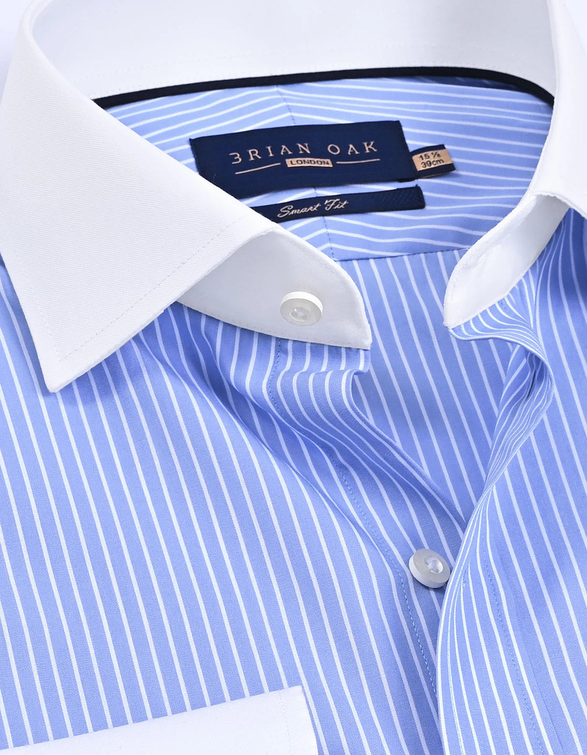 Men's Striped Contrast Collar Sky Formal Shirt
