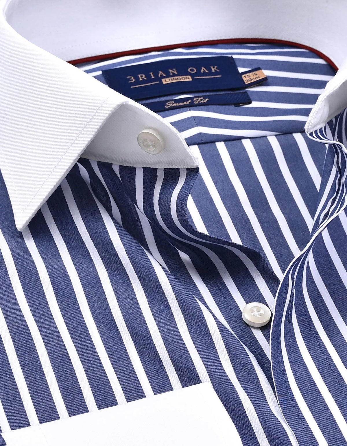 Navy Striped Cotton Shirt with Contrast Collar - Stylish Men's Shirt