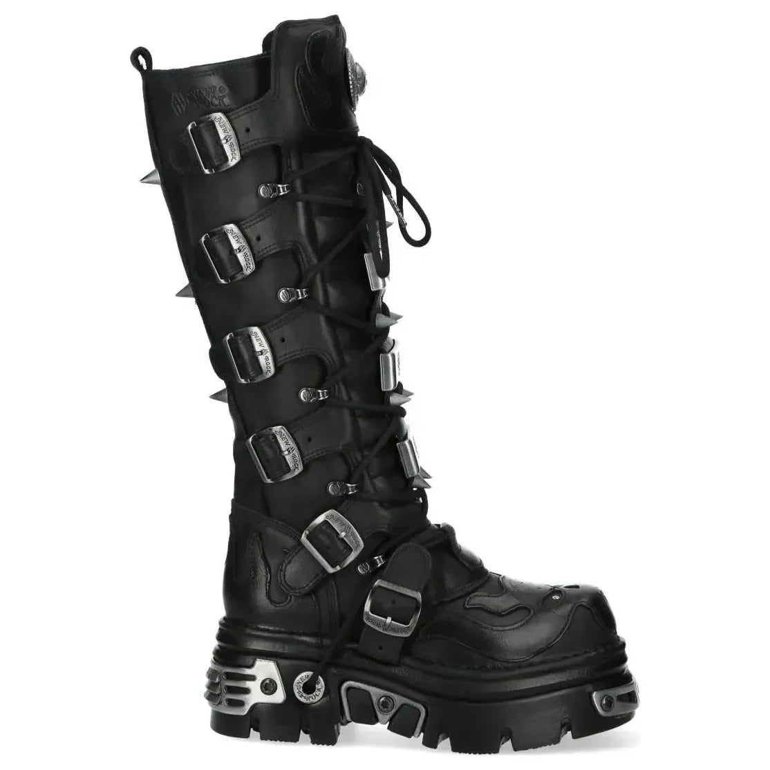 Women's New Rock M-161-C10 Knee High Black Leather Gothic Boots
