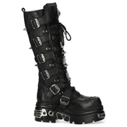 Women's New Rock M-161-C10 Knee High Black Leather Gothic Boots