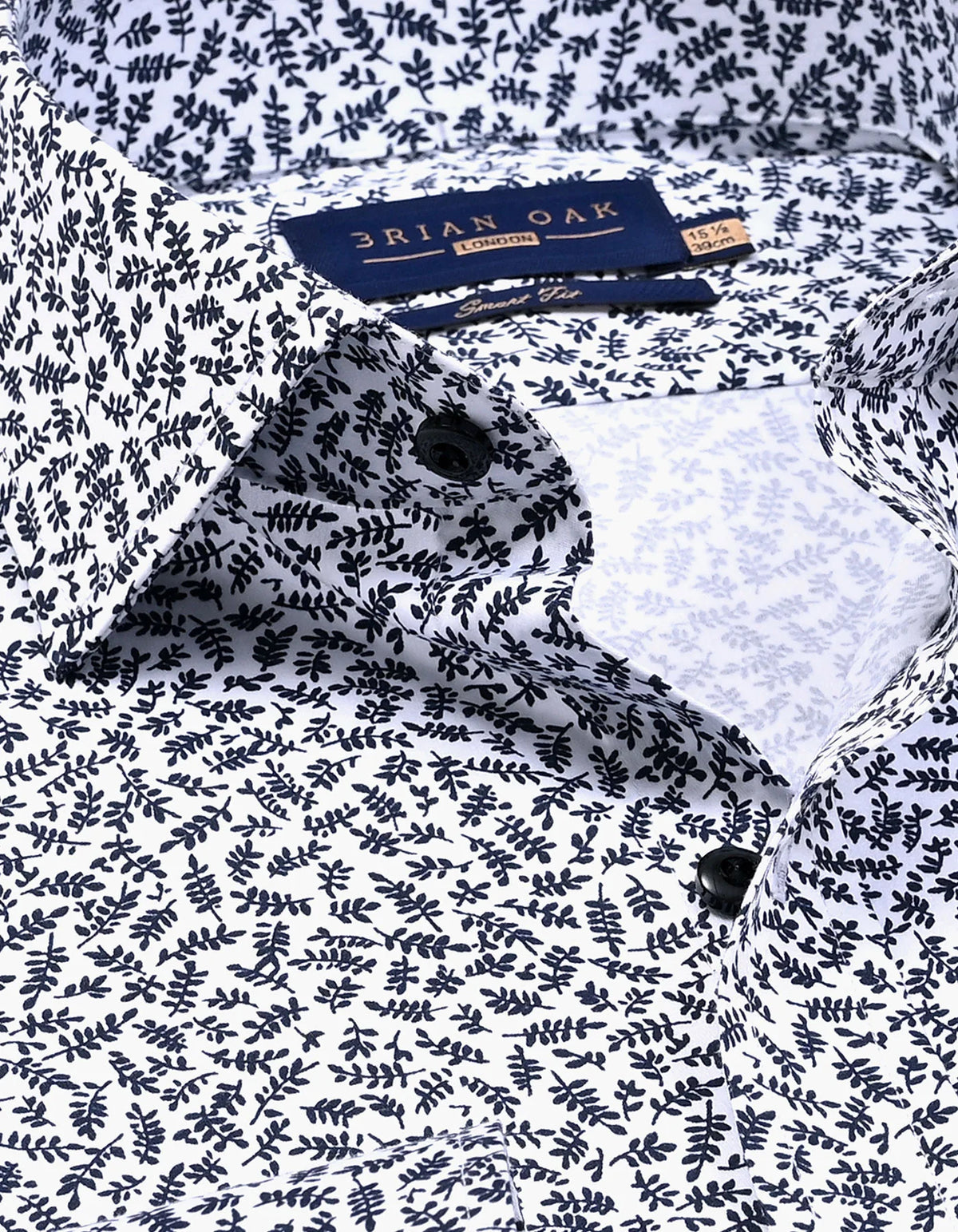 Men's White Formal Shirt with Monochrome Leaf Print