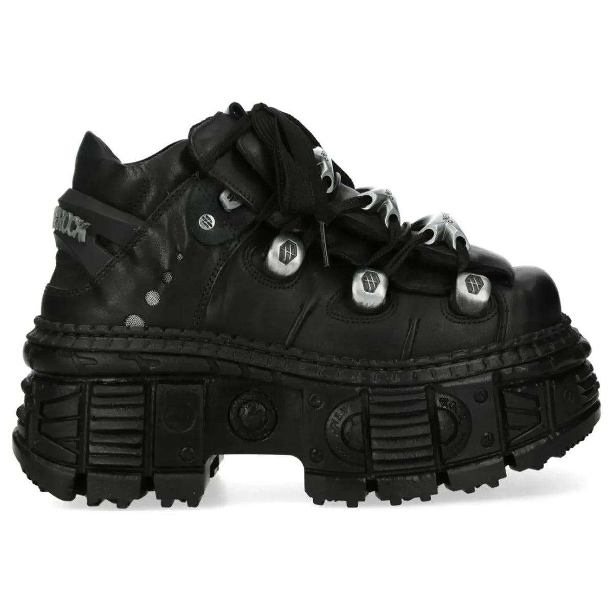 Women's New Rock M-OVERZ106B-C1 Chunky Black Leather Ankle Boots