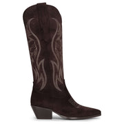 Women's Dark Brown Vegan Suede Knee-High Western Cowboy Boots