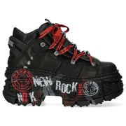 Men's New Rock WALL106-C9 Boots Metallic Black Leather Platform