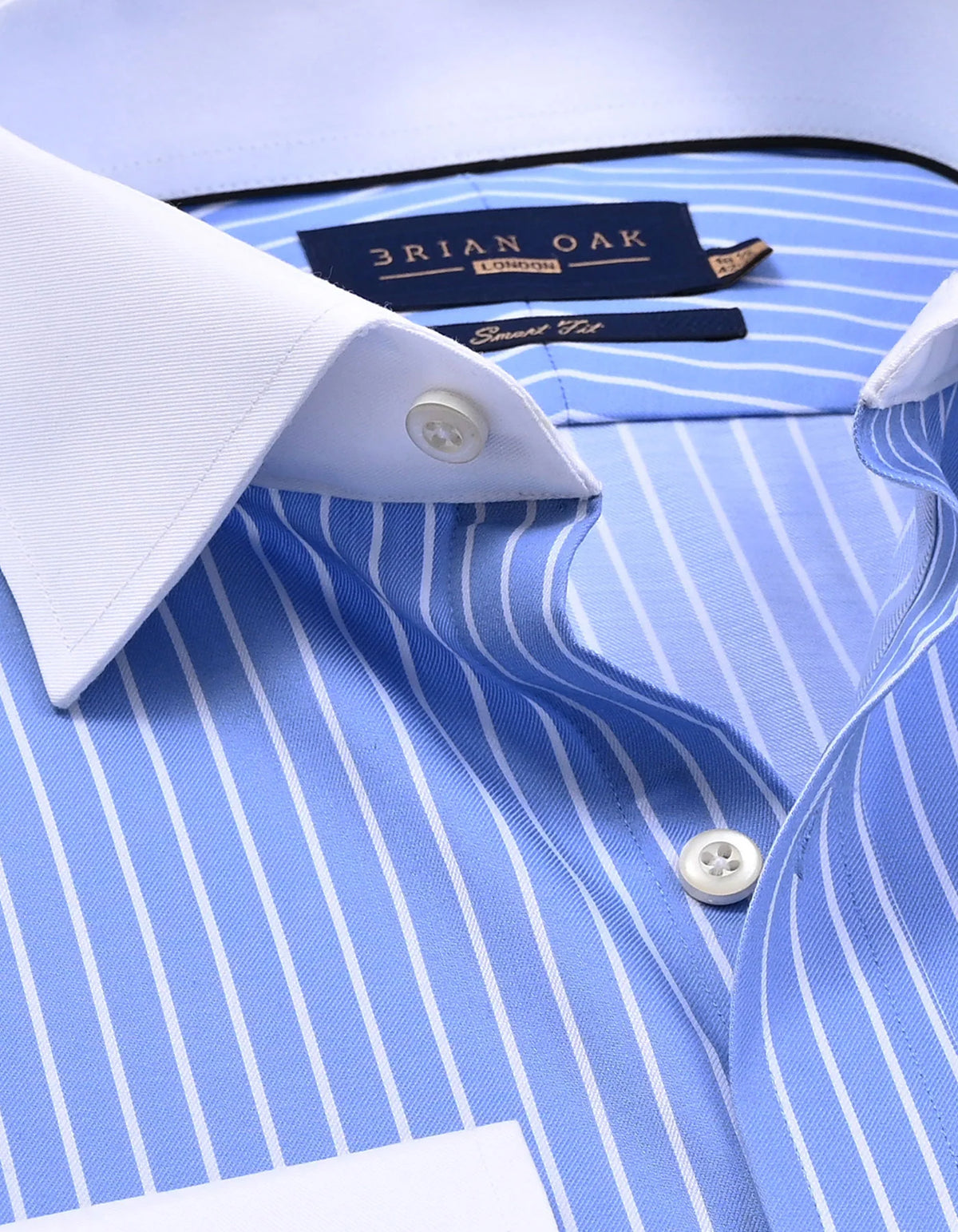 Men's Striped Sky Blue Shirt with Contrast Collar