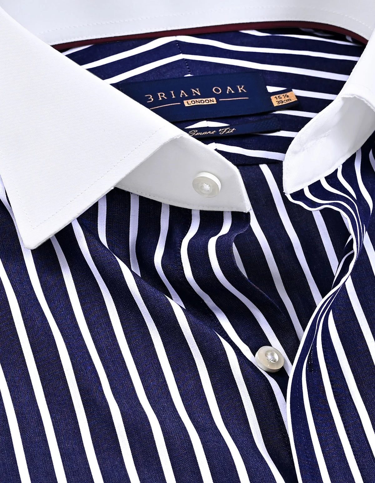 Men's Contrast Collar Striped Navy Formal Shirt