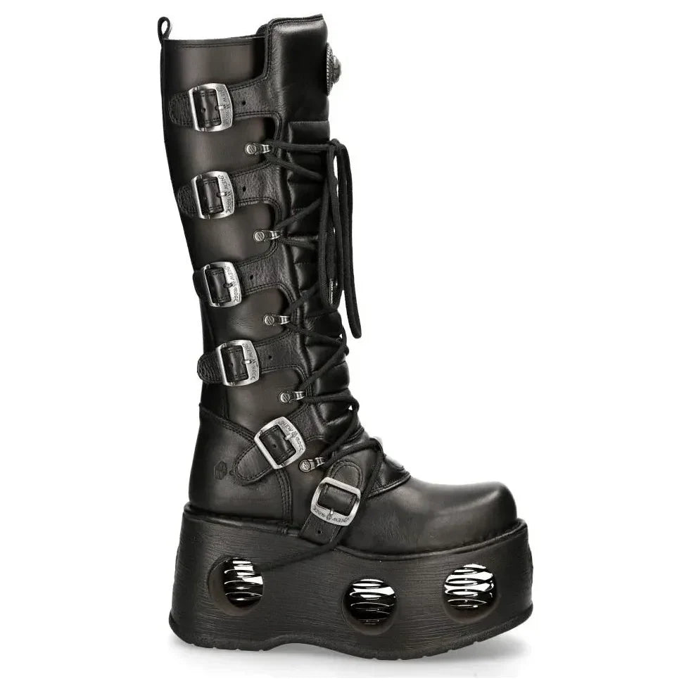 Women's New Rock M-272-S2 Knee High Black Leather Gothic Boots