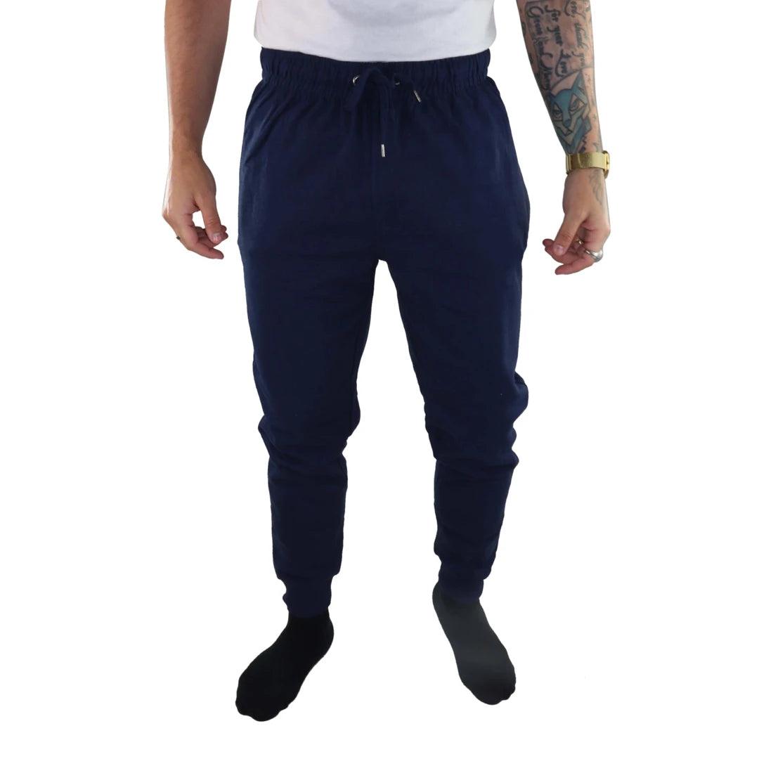 Mens Navy Joggers Lounge Pants Elasticated Pockets Gym Training Sports Casual - Knighthood Store