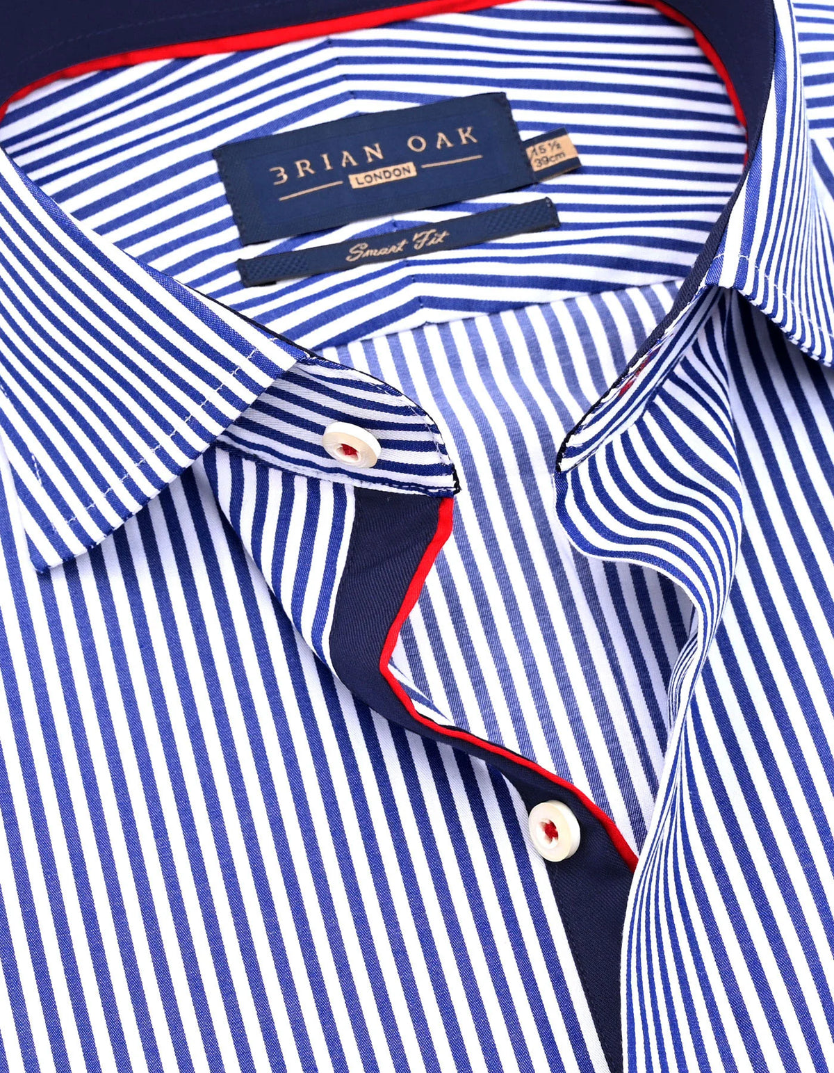 Men's Blue & White Striped Twill Formal Shirt with Contrast Trim