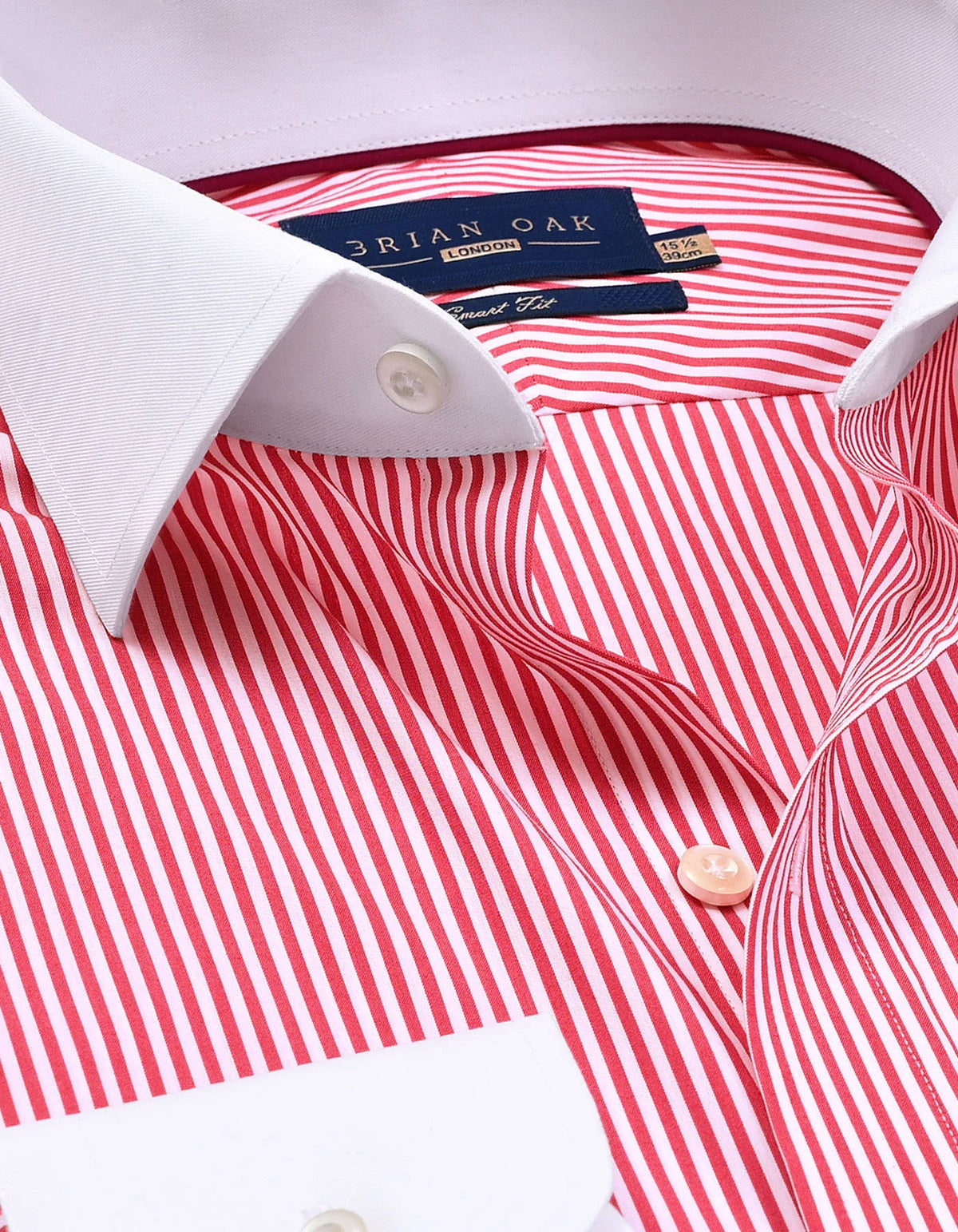 Brian Oak Men's Red Striped Shirt with Contrast Collar | Stylish Cotton Casual Wear