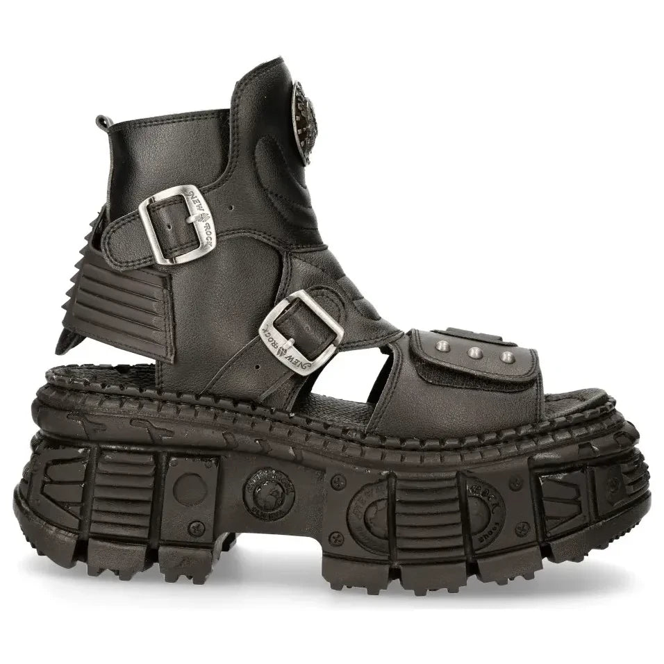 Men's New Rock BIOS106-V3 Black Vegan Leather Platform Sandal