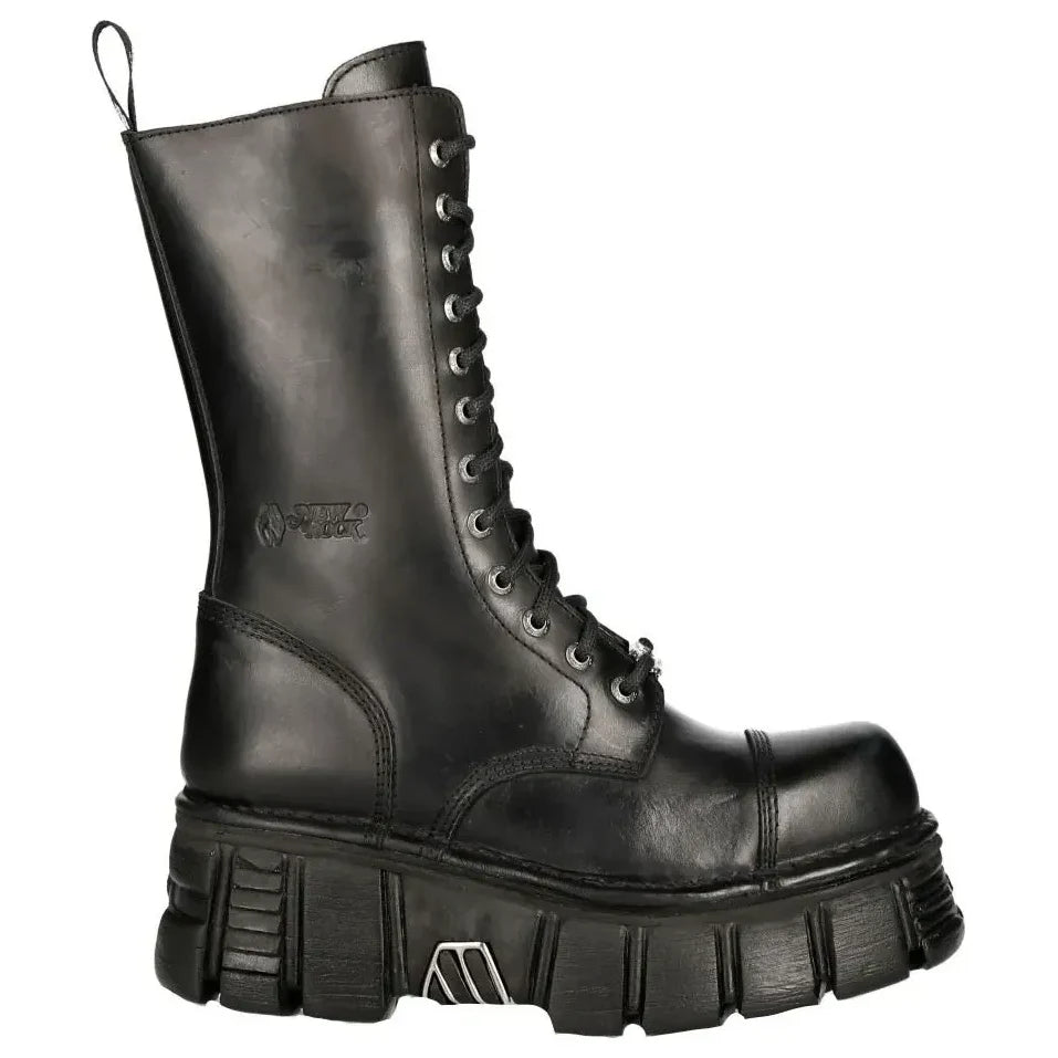 New Rock M-MILI211C-C1 Unisex Black Leather Biker Boots