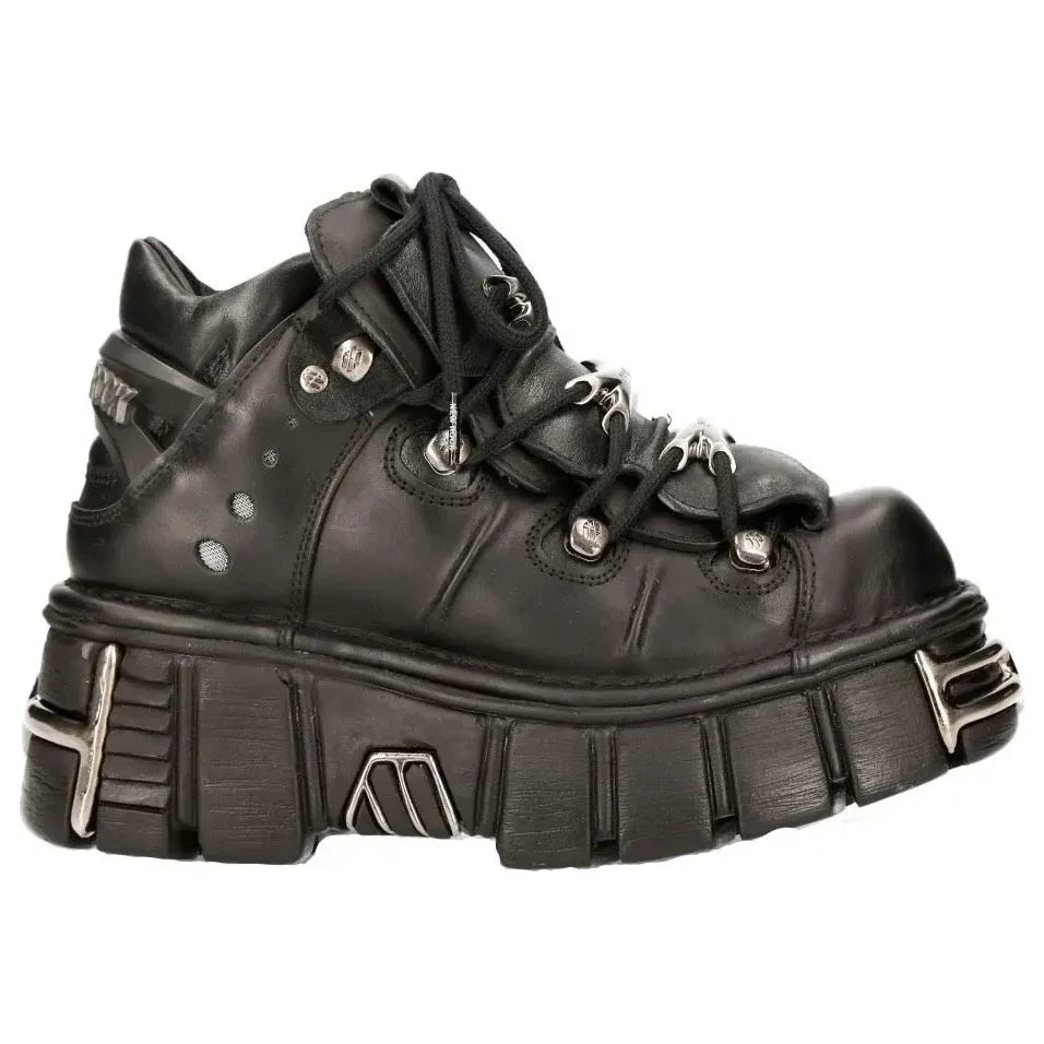 New Rock M106-s1 Unisex Metallic Black Leather Gothic Boots