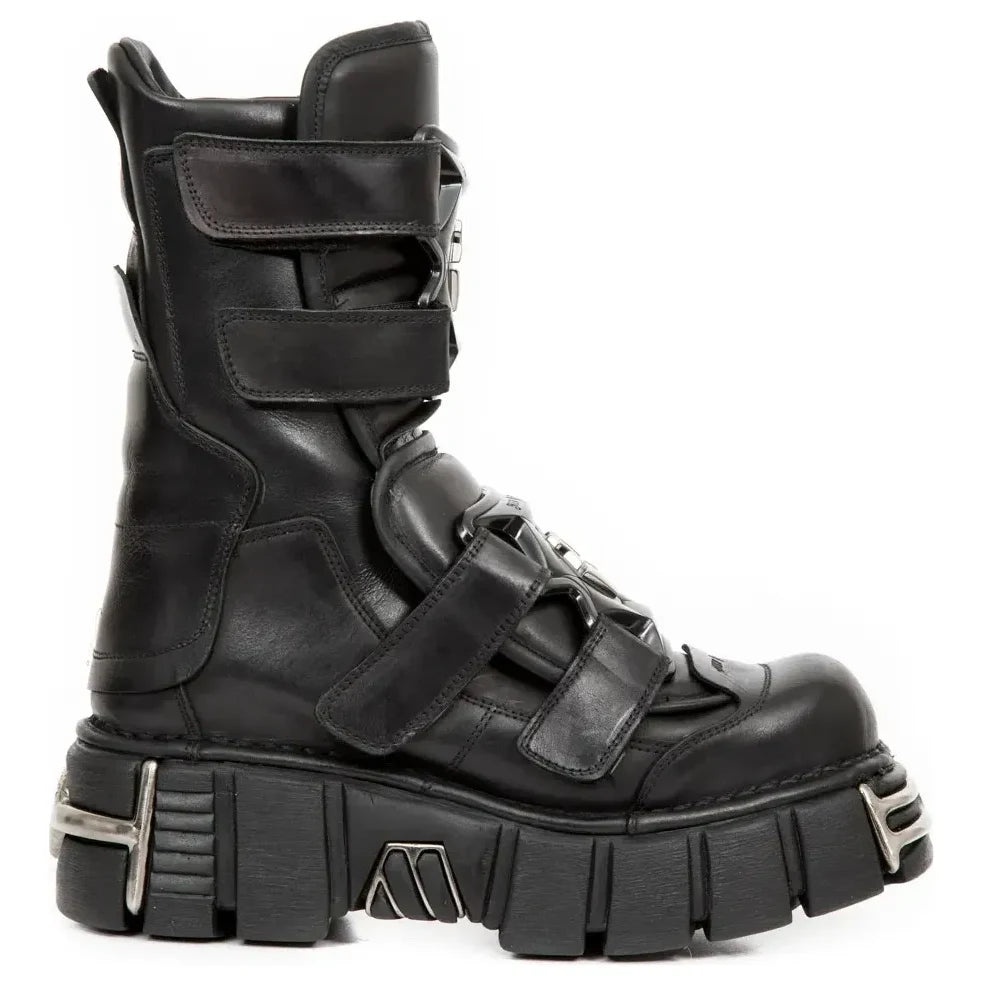 New Rock Boots M-422-S1 Unisex Metallic Black Platform Boots