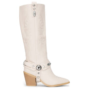 Women's White Vegan Leather Western Knee-High Embroidered Cowboy Boots