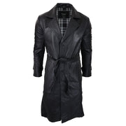 Mens Black 3/4 Mac Long Real Leather Classic Belted Punk Jacket Coat Vintage 80s - Knighthood Store