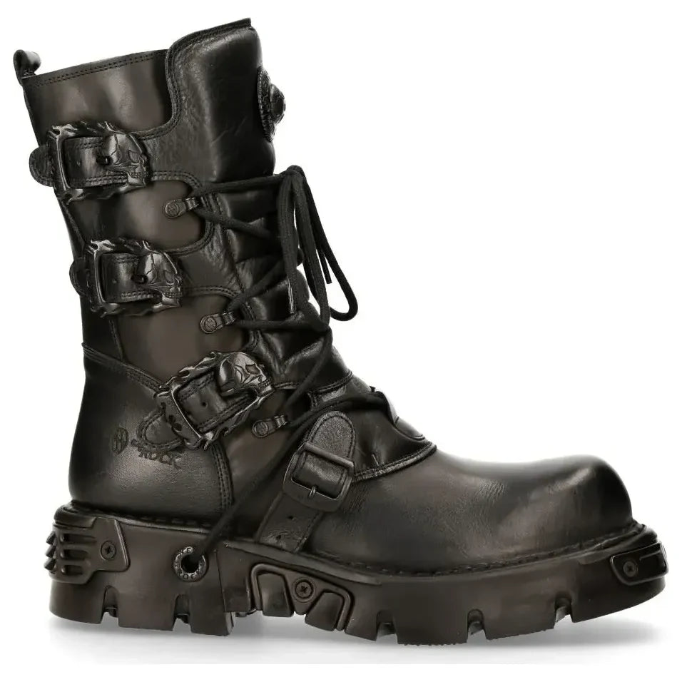 Men's New Rock 391-S18 Black Leather Mid Calf Boots