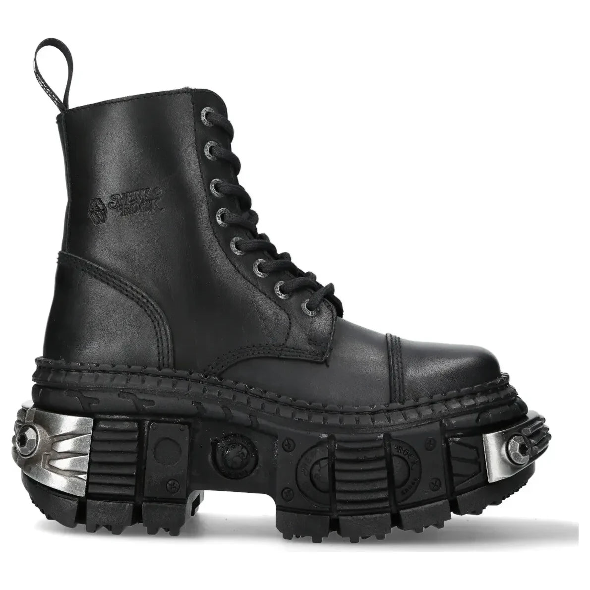 Men's New Rock WALL083C-S4 Boots Black Leather Platform Gothic