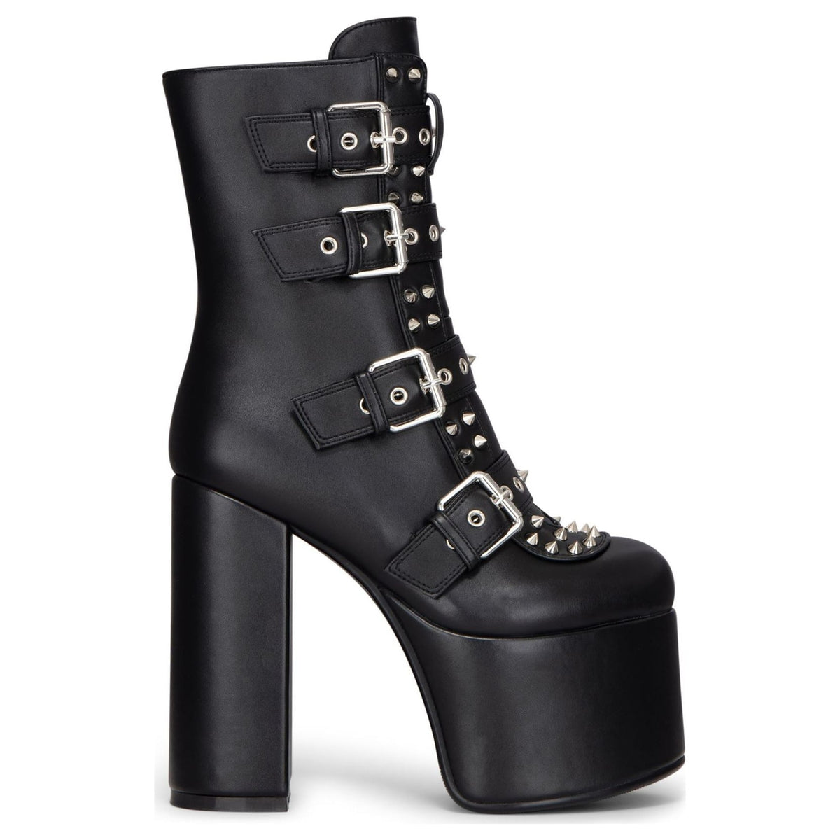 Women's Black Platform Mid-Calf Boots Vegan Leather Block Heel Booties