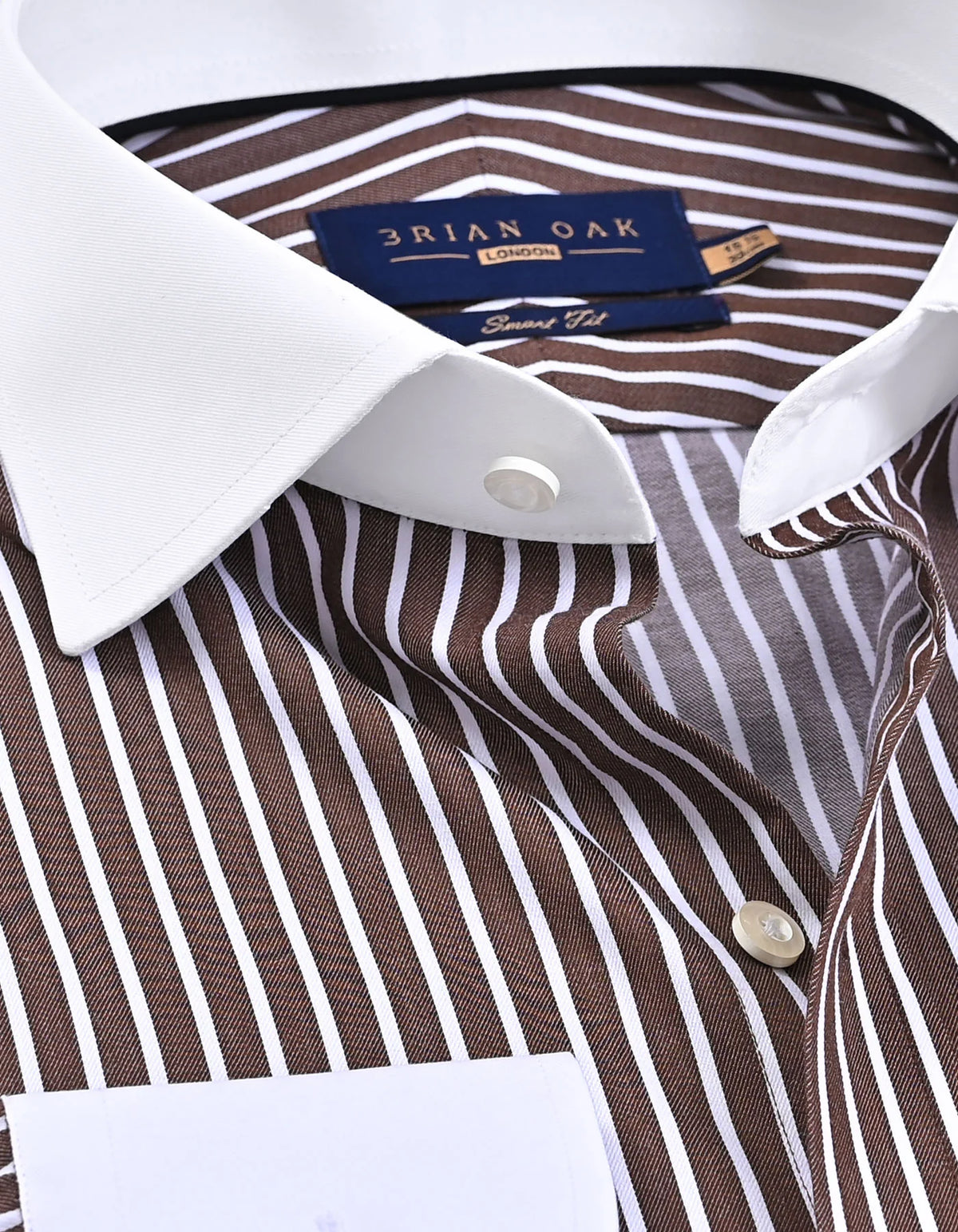 Men's Contrast Collar Striped Brown Formal Shirt
