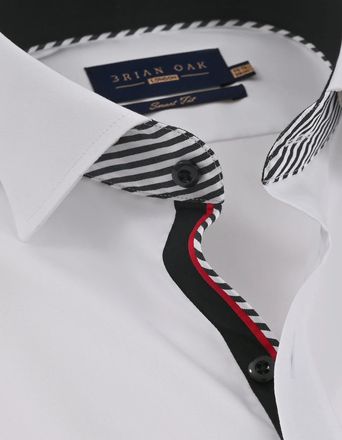 White Cotton Twill Formal Shirt with Black Contrast Trim - Men's Smart Shirt by Brian Oak