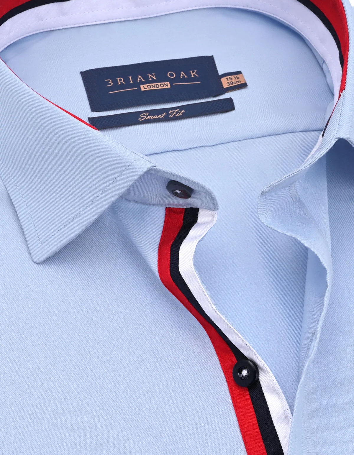 Men's Sky Blue Twill Formal Shirt with Union Jack Contrast Trim