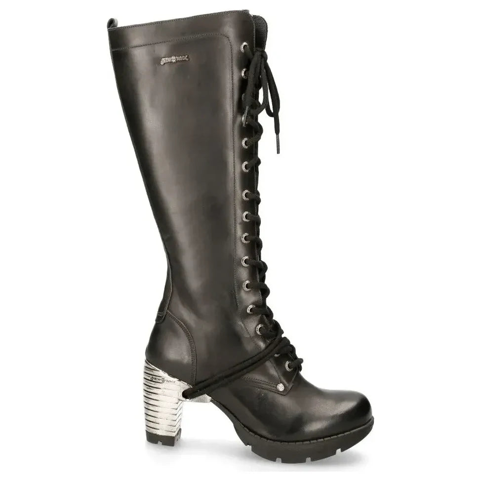 New Rock TR005-S1 Ladies Knee High Black High Heeled Boots