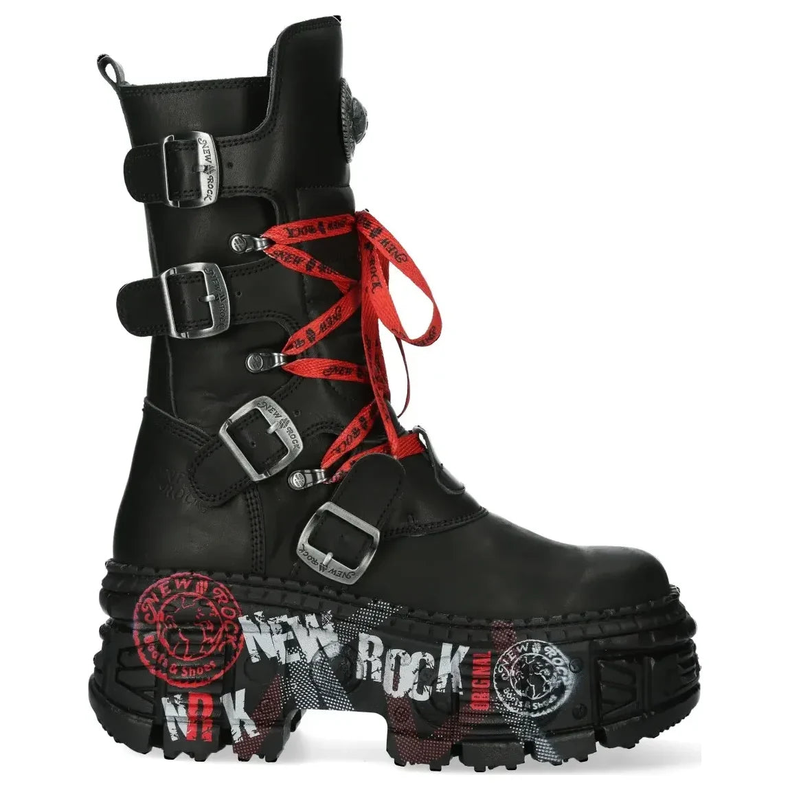 Men's New Rock WALL028B-C1 Boots Black Leather Platform Gothic