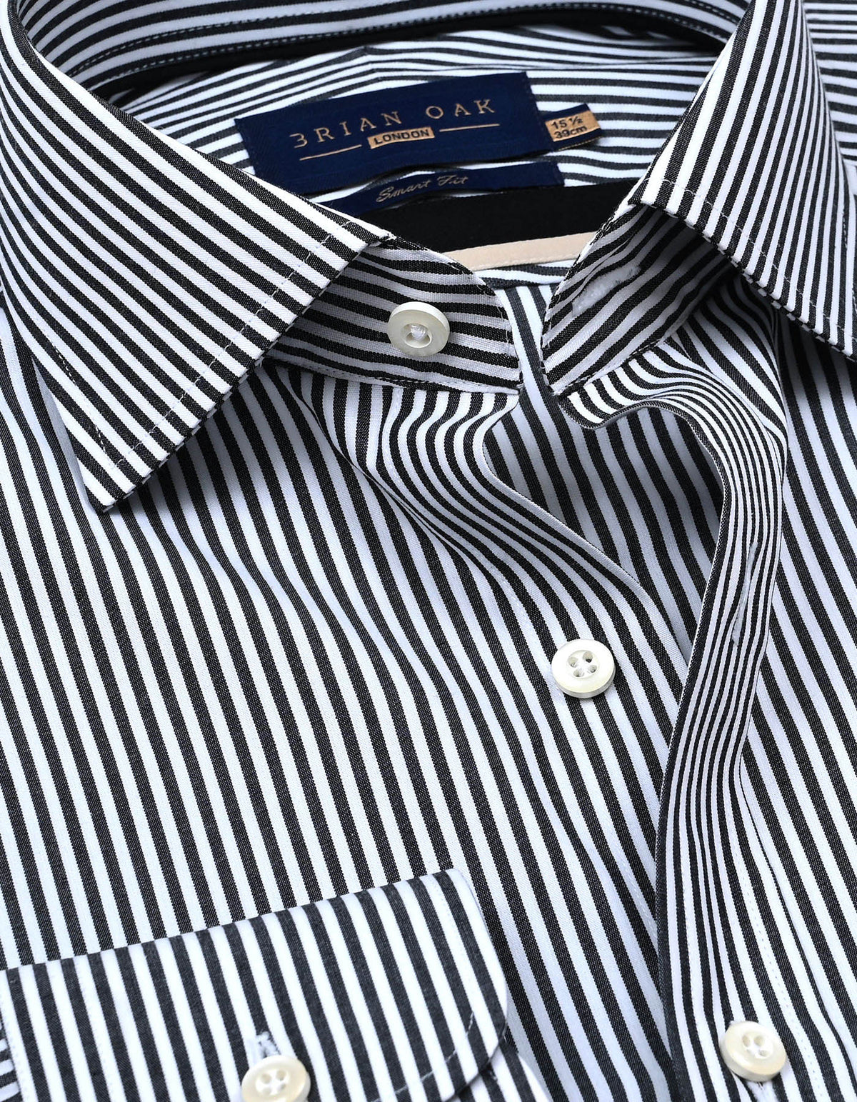 Men's Black and White Striped Formal Shirt