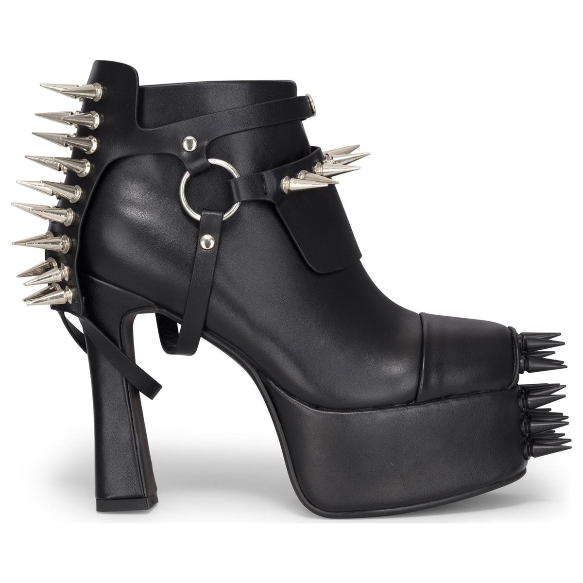 Women's Black Vegan Leather Goth Platform Heeled Booties