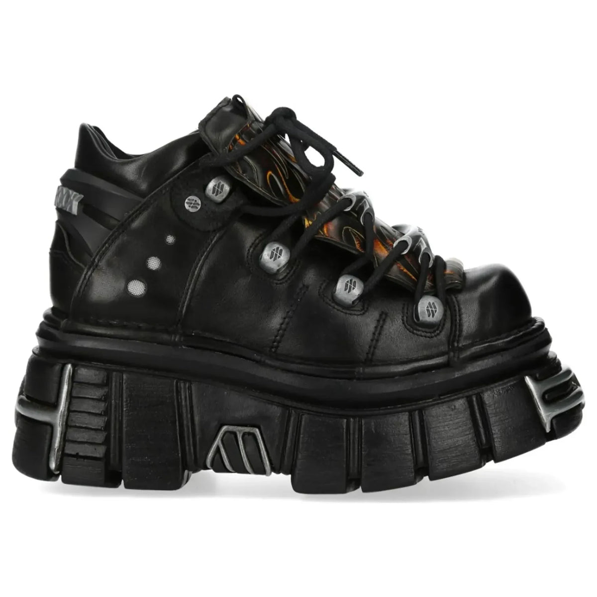 Women's New Rock M-106N-C86 Black Flame Leather Ankle Platform Boots