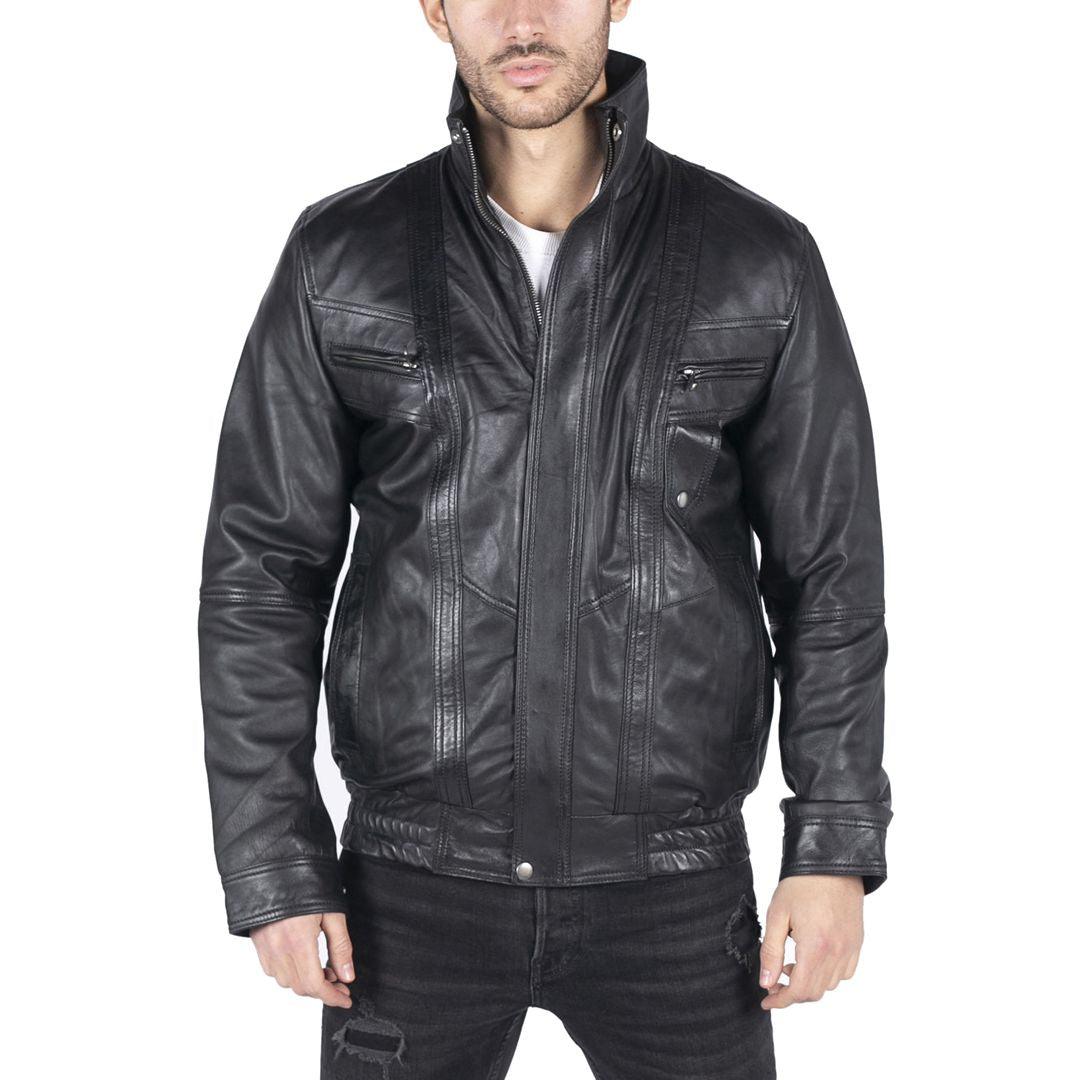 Mens Genuine Leather Bomber Jacket Leather Classic Vintage Style Casual Regular Fit - Knighthood Store