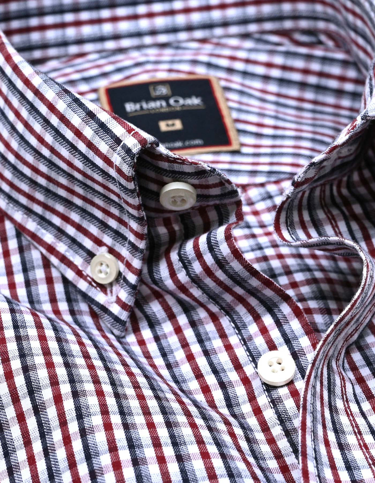 Brian Oak Men's Casual Checkered Shirt - Dark Maroon Cotton