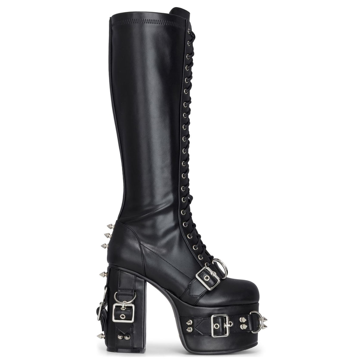 Women's Black Vegan Leather Knee-High Tall Goth Platform Boots