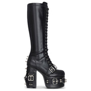 Women's Black Vegan Leather Knee-High Tall Goth Platform Boots
