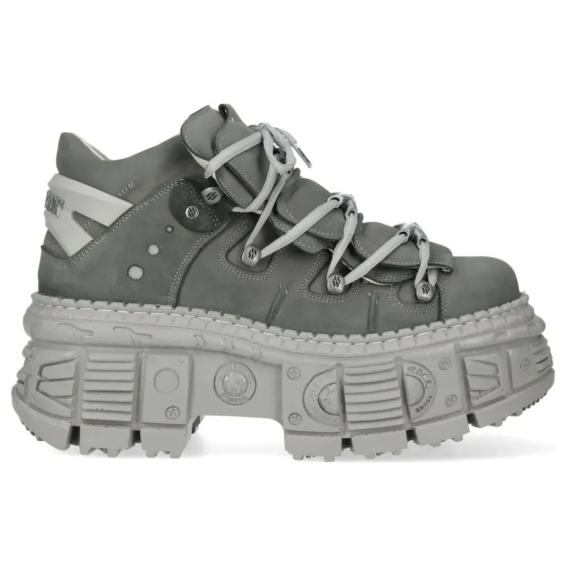 Women's New Rock M-106WALL-C63 Grey Leather Urban Gothic Ankle Boots