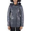 Womens Real Leather Parka Jacket 3/4 Fur Hood Zipped Brown Tan Grey Tailored Fit - Knighthood Store