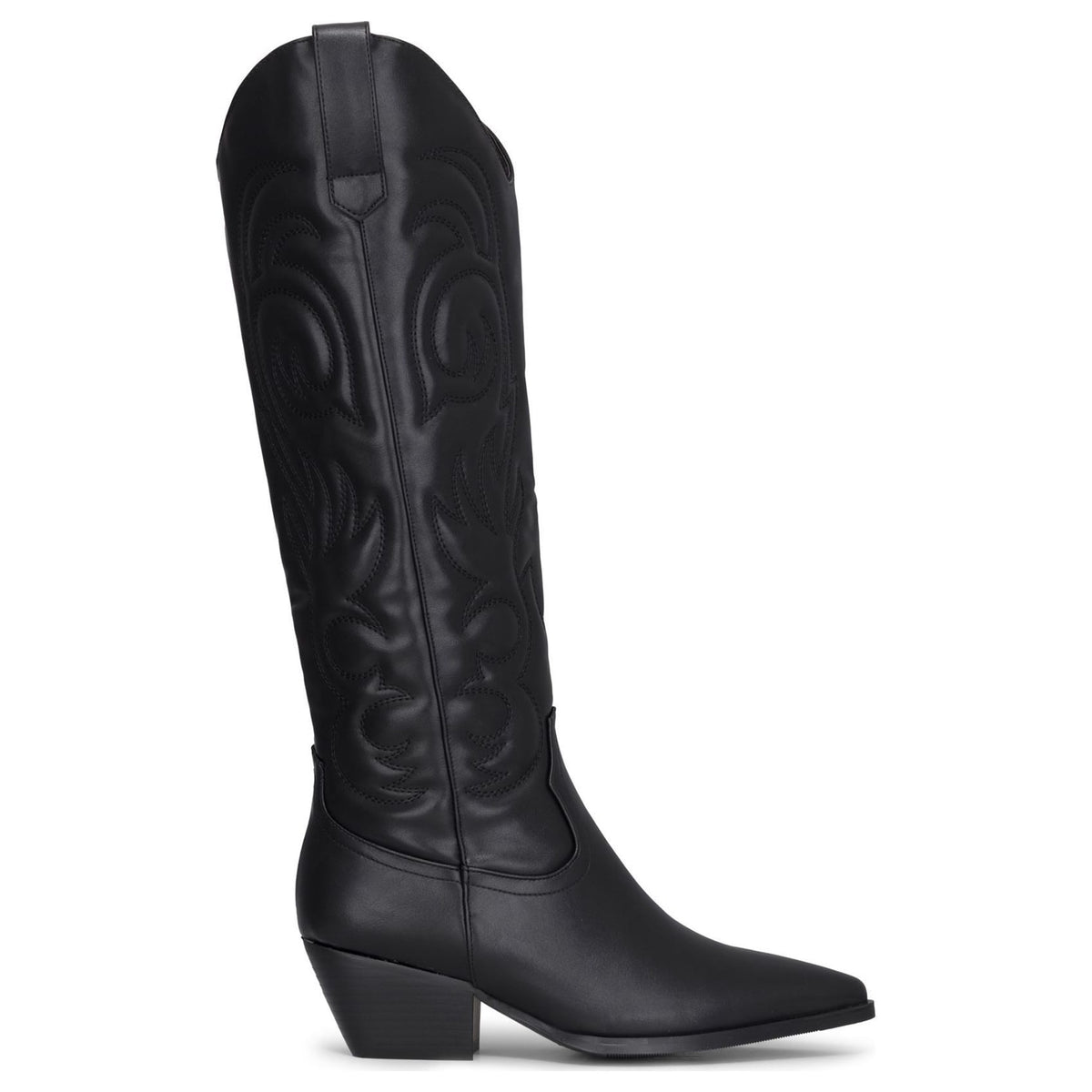 Women's Black Vegan Leather Embossed Stitching Western Cowboy Boots