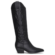 Women's Black Vegan Leather Embossed Stitching Western Cowboy Boots