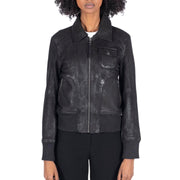 Womens Real Leather Bomber Jacket Short Zipped Retro Brown Tan Black Blue Grey - Knighthood Store